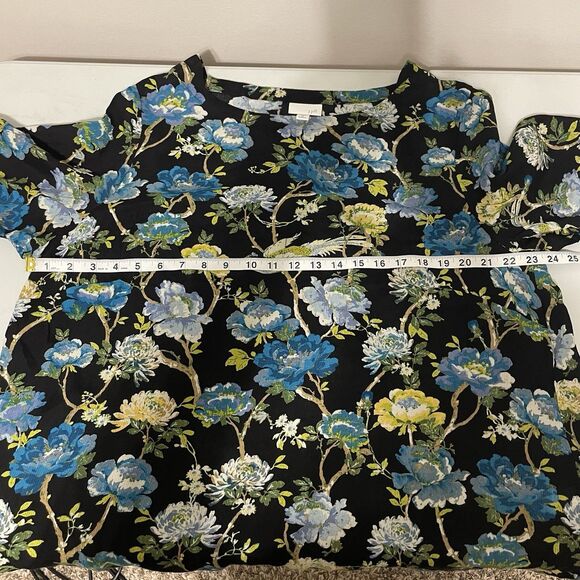 J. Jill Chinoiserie Floral Tunic Blouse 2X Crepe Asian Inspired Black Bow Sleeve - Picture 10 of 12
